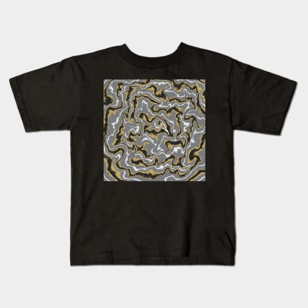 Liquid pour design in grey, black, gold, and white Kids T-Shirt by gldomenech